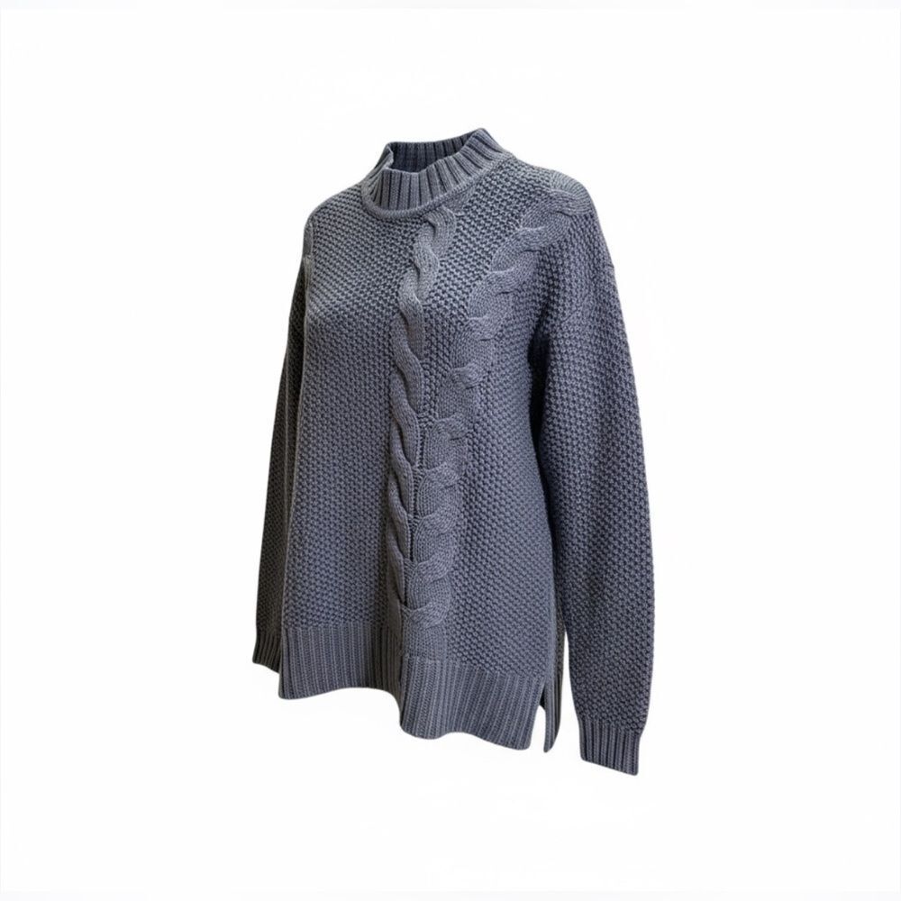 Simply Vera Wang blue cable knit chunky sweater cozy mock neck acrylic Large